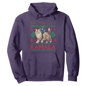 Christmas Childless Cat Lady For Kamala Hoodie Funny Santa Cat Voting Harris 2024 TS09 Purple Print Your Wear