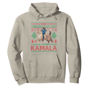 Christmas Childless Cat Lady For Kamala Hoodie Funny Santa Cat Voting Harris 2024 TS09 Sand Print Your Wear