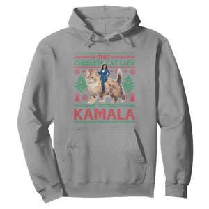 Christmas Childless Cat Lady For Kamala Hoodie Funny Santa Cat Voting Harris 2024 TS09 Sport Gray Print Your Wear