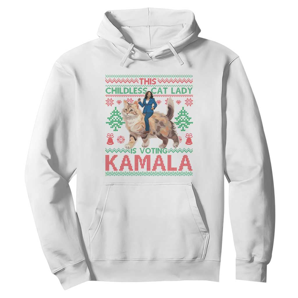 Christmas Childless Cat Lady For Kamala Hoodie Funny Santa Cat Voting Harris 2024 TS09 White Print Your Wear