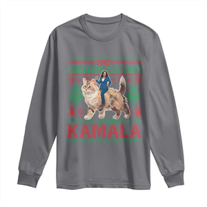 Christmas Childless Cat Lady For Kamala Long Sleeve Shirt Funny Santa Cat Voting Harris 2024 TS09 Charcoal Print Your Wear