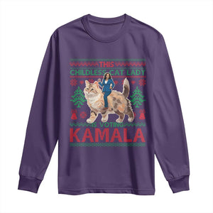 Christmas Childless Cat Lady For Kamala Long Sleeve Shirt Funny Santa Cat Voting Harris 2024 TS09 Purple Print Your Wear