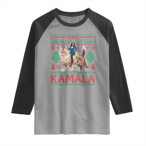 Christmas Childless Cat Lady For Kamala Raglan Shirt Funny Santa Cat Voting Harris 2024 TS09 Sport Gray Black Print Your Wear