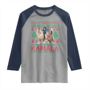 Christmas Childless Cat Lady For Kamala Raglan Shirt Funny Santa Cat Voting Harris 2024 TS09 Sport Gray Navy Print Your Wear