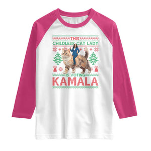 Christmas Childless Cat Lady For Kamala Raglan Shirt Funny Santa Cat Voting Harris 2024 TS09 White Heliconia Print Your Wear