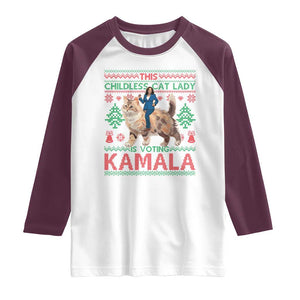 Christmas Childless Cat Lady For Kamala Raglan Shirt Funny Santa Cat Voting Harris 2024 TS09 White Maroon Print Your Wear