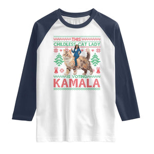 Christmas Childless Cat Lady For Kamala Raglan Shirt Funny Santa Cat Voting Harris 2024 TS09 White Navy Print Your Wear