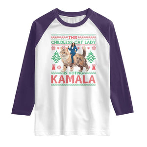 Christmas Childless Cat Lady For Kamala Raglan Shirt Funny Santa Cat Voting Harris 2024 TS09 White Purple Print Your Wear