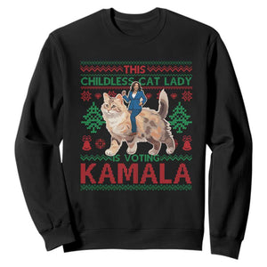 Christmas Childless Cat Lady For Kamala Sweatshirt Funny Santa Cat Voting Harris 2024 TS09 Black Print Your Wear