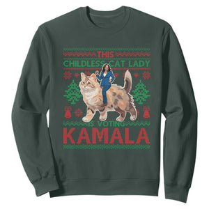 Christmas Childless Cat Lady For Kamala Sweatshirt Funny Santa Cat Voting Harris 2024 TS09 Dark Forest Green Print Your Wear