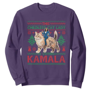 Christmas Childless Cat Lady For Kamala Sweatshirt Funny Santa Cat Voting Harris 2024 TS09 Purple Print Your Wear