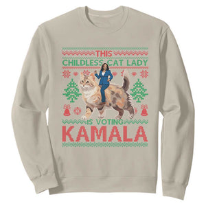 Christmas Childless Cat Lady For Kamala Sweatshirt Funny Santa Cat Voting Harris 2024 TS09 Sand Print Your Wear