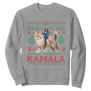 Christmas Childless Cat Lady For Kamala Sweatshirt Funny Santa Cat Voting Harris 2024 TS09 Sport Gray Print Your Wear