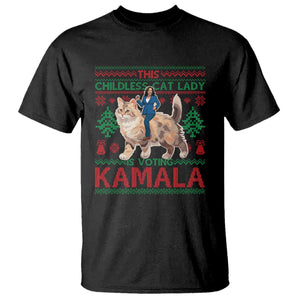 Christmas Childless Cat Lady For Kamala T Shirt Funny Santa Cat Voting Harris 2024 TS09 Black Print Your Wear