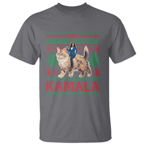 Christmas Childless Cat Lady For Kamala T Shirt Funny Santa Cat Voting Harris 2024 TS09 Charcoal Print Your Wear