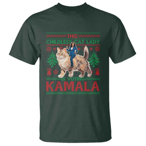 Christmas Childless Cat Lady For Kamala T Shirt Funny Santa Cat Voting Harris 2024 TS09 Dark Forest Green Print Your Wear