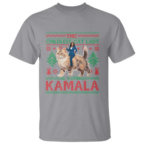 Christmas Childless Cat Lady For Kamala T Shirt Funny Santa Cat Voting Harris 2024 TS09 Sport Gray Print Your Wear