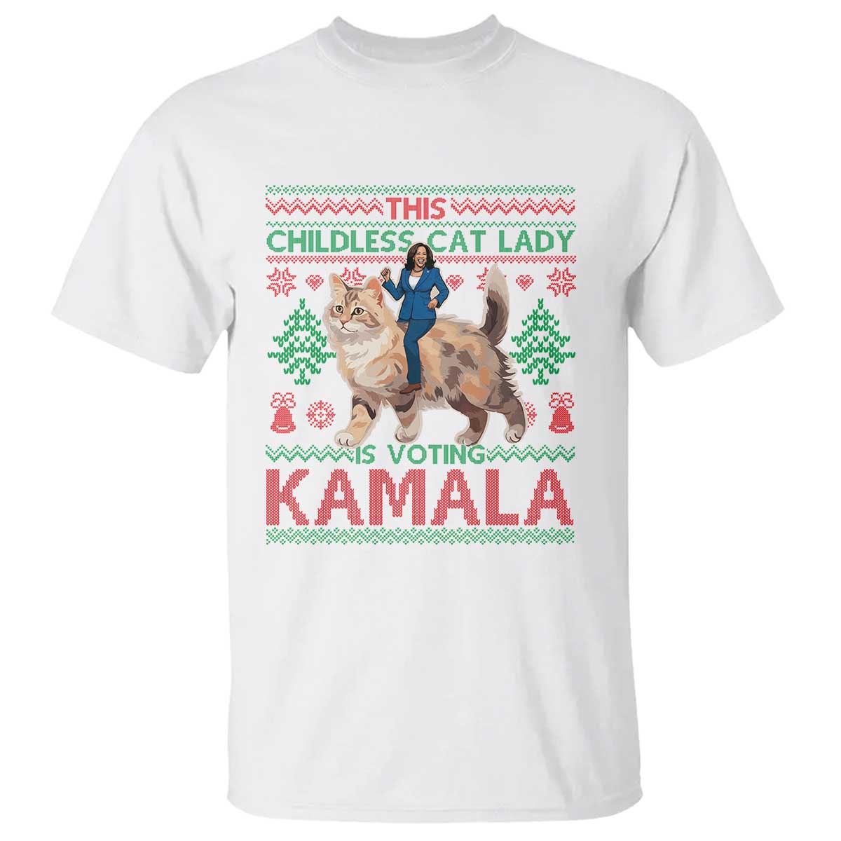 Christmas Childless Cat Lady For Kamala T Shirt Funny Santa Cat Voting Harris 2024 TS09 White Print Your Wear