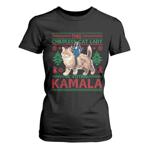 Christmas Childless Cat Lady For Kamala T Shirt For Women Funny Santa Cat Voting Harris 2024 TS09 Black Print Your Wear