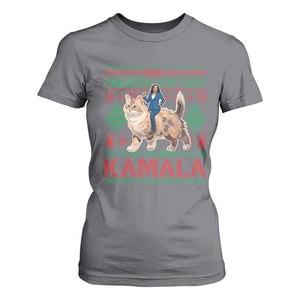 Christmas Childless Cat Lady For Kamala T Shirt For Women Funny Santa Cat Voting Harris 2024 TS09 Charcoal Print Your Wear