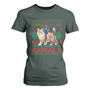 Christmas Childless Cat Lady For Kamala T Shirt For Women Funny Santa Cat Voting Harris 2024 TS09 Dark Forest Green Print Your Wear