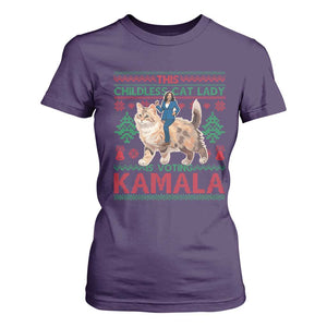 Christmas Childless Cat Lady For Kamala T Shirt For Women Funny Santa Cat Voting Harris 2024 TS09 Purple Print Your Wear