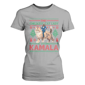 Christmas Childless Cat Lady For Kamala T Shirt For Women Funny Santa Cat Voting Harris 2024 TS09 Sport Gray Print Your Wear