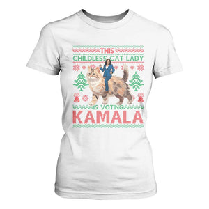 Christmas Childless Cat Lady For Kamala T Shirt For Women Funny Santa Cat Voting Harris 2024 TS09 White Print Your Wear