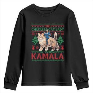 Christmas Childless Cat Lady For Kamala Youth Sweatshirt Funny Santa Cat Voting Harris 2024 TS09 Black Print Your Wear