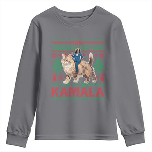 Christmas Childless Cat Lady For Kamala Youth Sweatshirt Funny Santa Cat Voting Harris 2024 TS09 Charcoal Print Your Wear