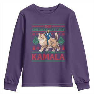 Christmas Childless Cat Lady For Kamala Youth Sweatshirt Funny Santa Cat Voting Harris 2024 TS09 Purple Print Your Wear