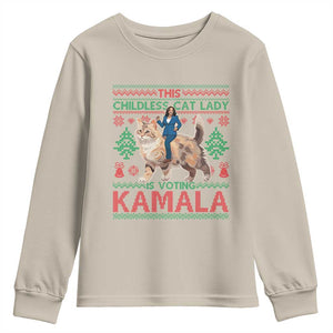 Christmas Childless Cat Lady For Kamala Youth Sweatshirt Funny Santa Cat Voting Harris 2024 TS09 Sand Print Your Wear