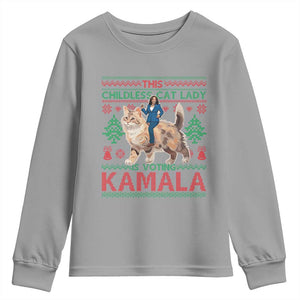 Christmas Childless Cat Lady For Kamala Youth Sweatshirt Funny Santa Cat Voting Harris 2024 TS09 Sport Gray Print Your Wear