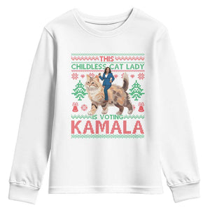 Christmas Childless Cat Lady For Kamala Youth Sweatshirt Funny Santa Cat Voting Harris 2024 TS09 White Print Your Wear