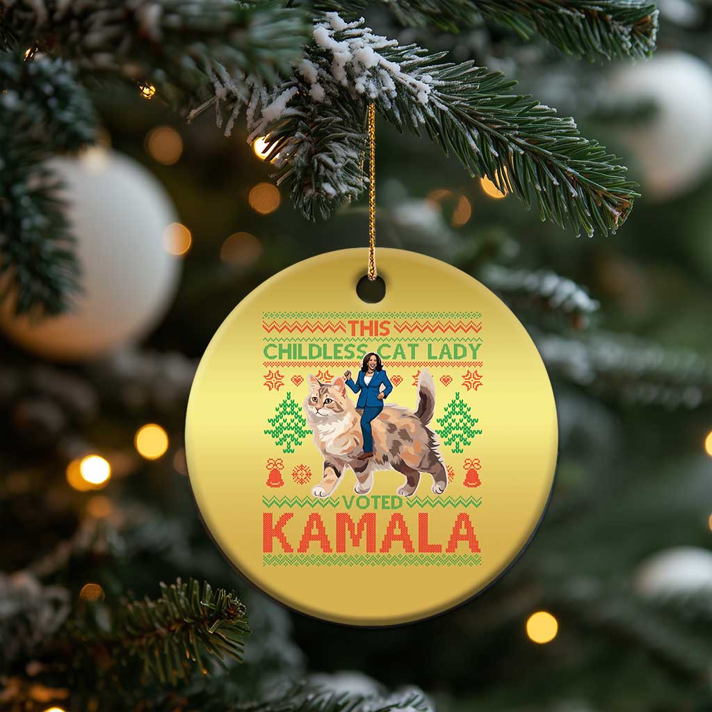 Xmas Childless Cat Lady For Kamala Christmas Ornament Funny Santa Cat Voted Harris 2024 TS09 Print Your Wear