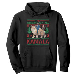 Christmas Childless Cat Lady For Kamala Hoodie Funny Santa Cat Voted Harris 2024 TS09 Black Print Your Wear