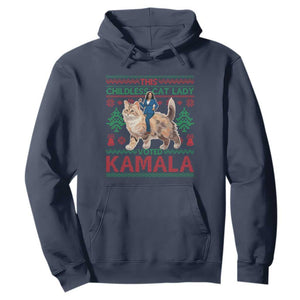 Christmas Childless Cat Lady For Kamala Hoodie Funny Santa Cat Voted Harris 2024 TS09 Navy Print Your Wear