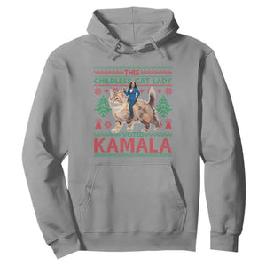 Christmas Childless Cat Lady For Kamala Hoodie Funny Santa Cat Voted Harris 2024 TS09 Sport Gray Print Your Wear