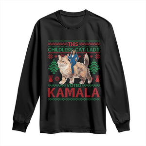 Christmas Childless Cat Lady For Kamala Long Sleeve Shirt Funny Santa Cat Voted Harris 2024 TS09 Black Print Your Wear