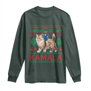 Christmas Childless Cat Lady For Kamala Long Sleeve Shirt Funny Santa Cat Voted Harris 2024 TS09 Dark Forest Green Print Your Wear