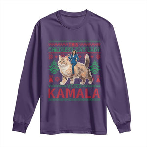 Christmas Childless Cat Lady For Kamala Long Sleeve Shirt Funny Santa Cat Voted Harris 2024 TS09 Purple Print Your Wear