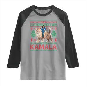 Christmas Childless Cat Lady For Kamala Raglan Shirt Funny Santa Cat Voted Harris 2024 TS09 Sport Gray Black Print Your Wear