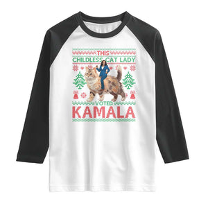 Christmas Childless Cat Lady For Kamala Raglan Shirt Funny Santa Cat Voted Harris 2024 TS09 White Black Print Your Wear