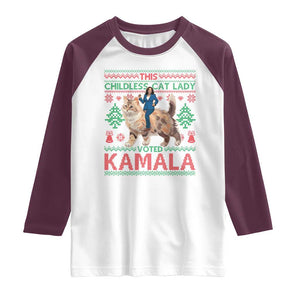 Christmas Childless Cat Lady For Kamala Raglan Shirt Funny Santa Cat Voted Harris 2024 TS09 White Maroon Print Your Wear