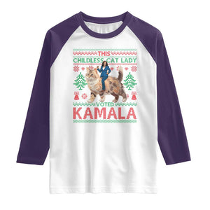 Christmas Childless Cat Lady For Kamala Raglan Shirt Funny Santa Cat Voted Harris 2024 TS09 White Purple Print Your Wear