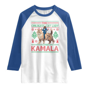 Christmas Childless Cat Lady For Kamala Raglan Shirt Funny Santa Cat Voted Harris 2024 TS09 White Royal Print Your Wear