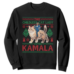 Christmas Childless Cat Lady For Kamala Sweatshirt Funny Santa Cat Voted Harris 2024 TS09 Black Print Your Wear