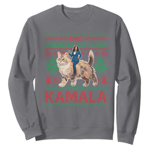 Christmas Childless Cat Lady For Kamala Sweatshirt Funny Santa Cat Voted Harris 2024 TS09 Charcoal Print Your Wear