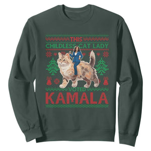 Christmas Childless Cat Lady For Kamala Sweatshirt Funny Santa Cat Voted Harris 2024 TS09 Dark Forest Green Print Your Wear