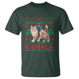 Christmas Childless Cat Lady For Kamala T Shirt Funny Santa Cat Voted Harris 2024 TS09 Dark Forest Green Print Your Wear